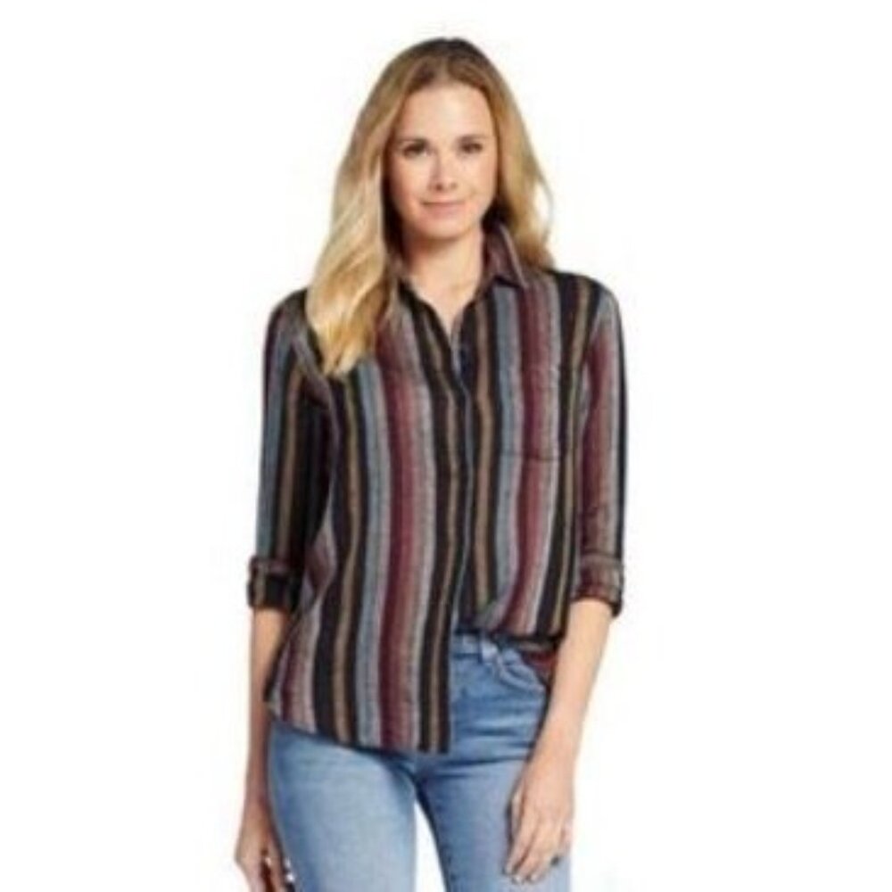 Rails Charli Varadero Striped Linen Button-Up Top… - image 1
